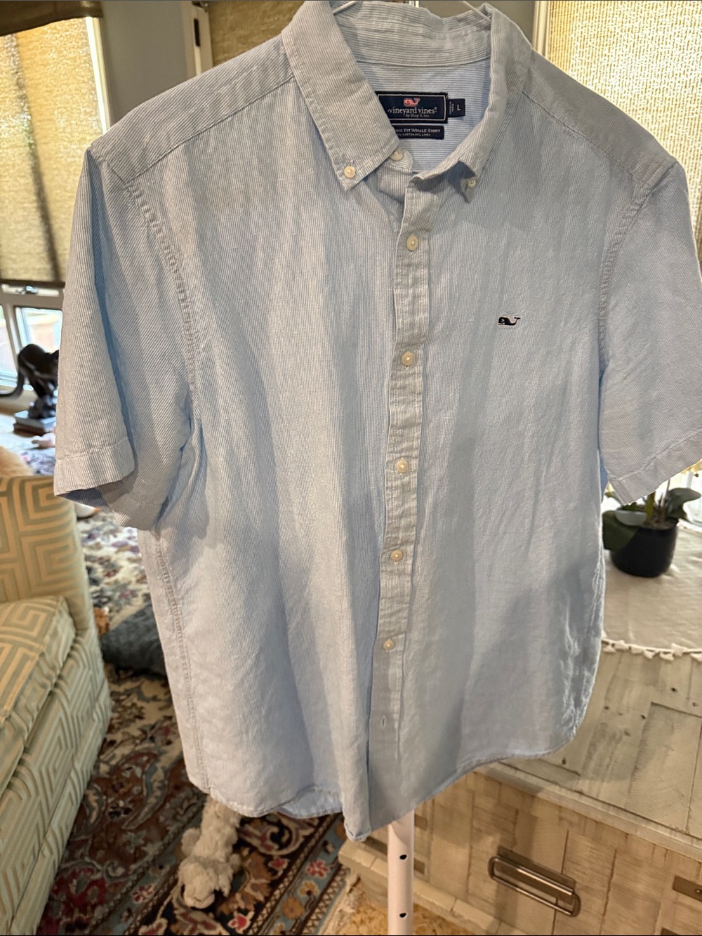 Vineyard Vines Light Blue & white striped Short Sleeve Button Down Shirt